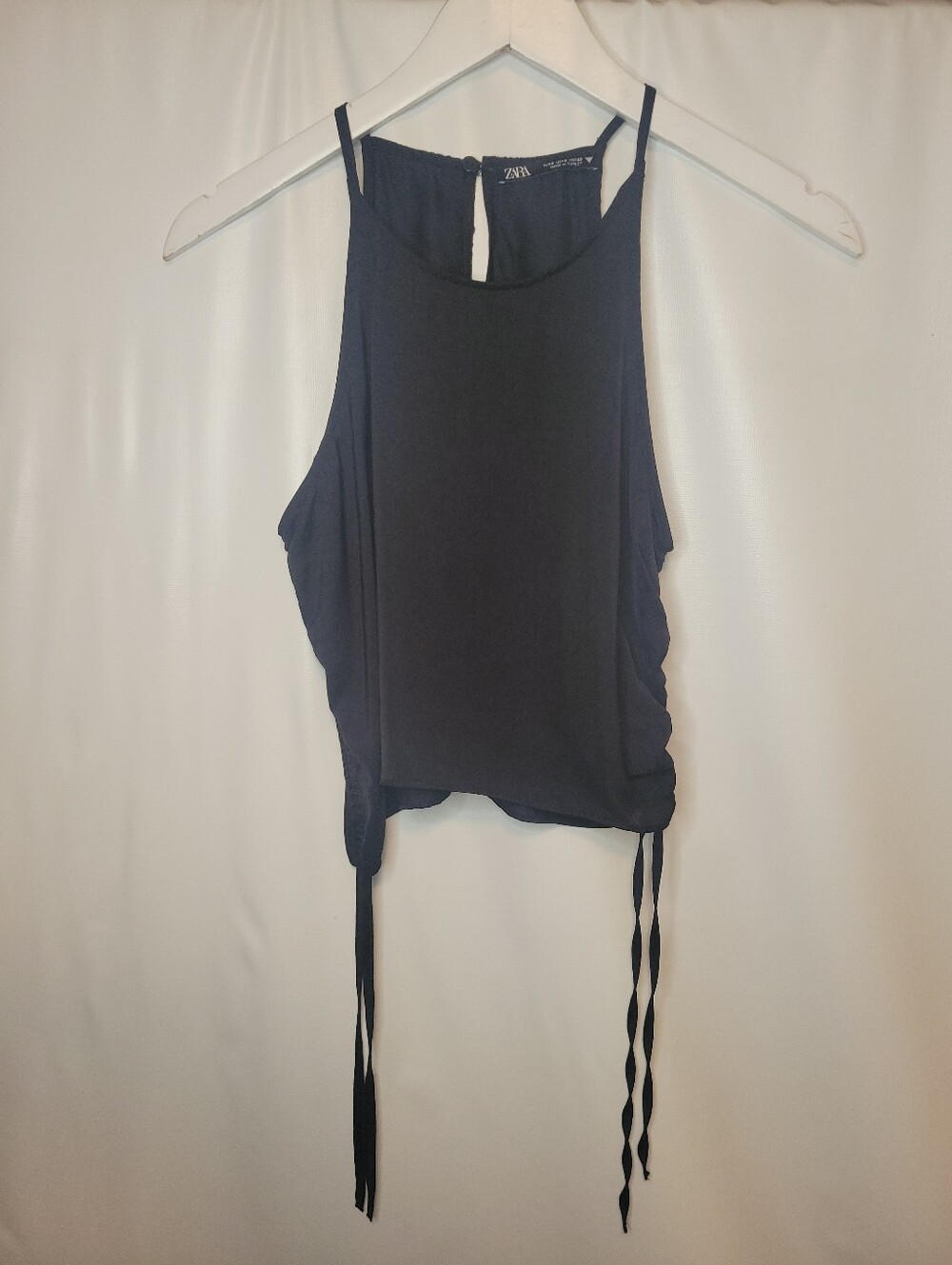 Zara Black Drawstring Adjustable Ruched Sides Cami Top - Picture 9 of 11